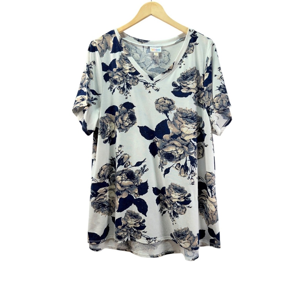 LuLaRoe T-Shirt Tops Women 3XL Plus Teal Floral Short Sleeve Plus Lot/2 Stretch - Picture 8 of 8